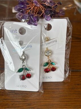 Belly button jewelry adorable cherries in gold or silver u pick